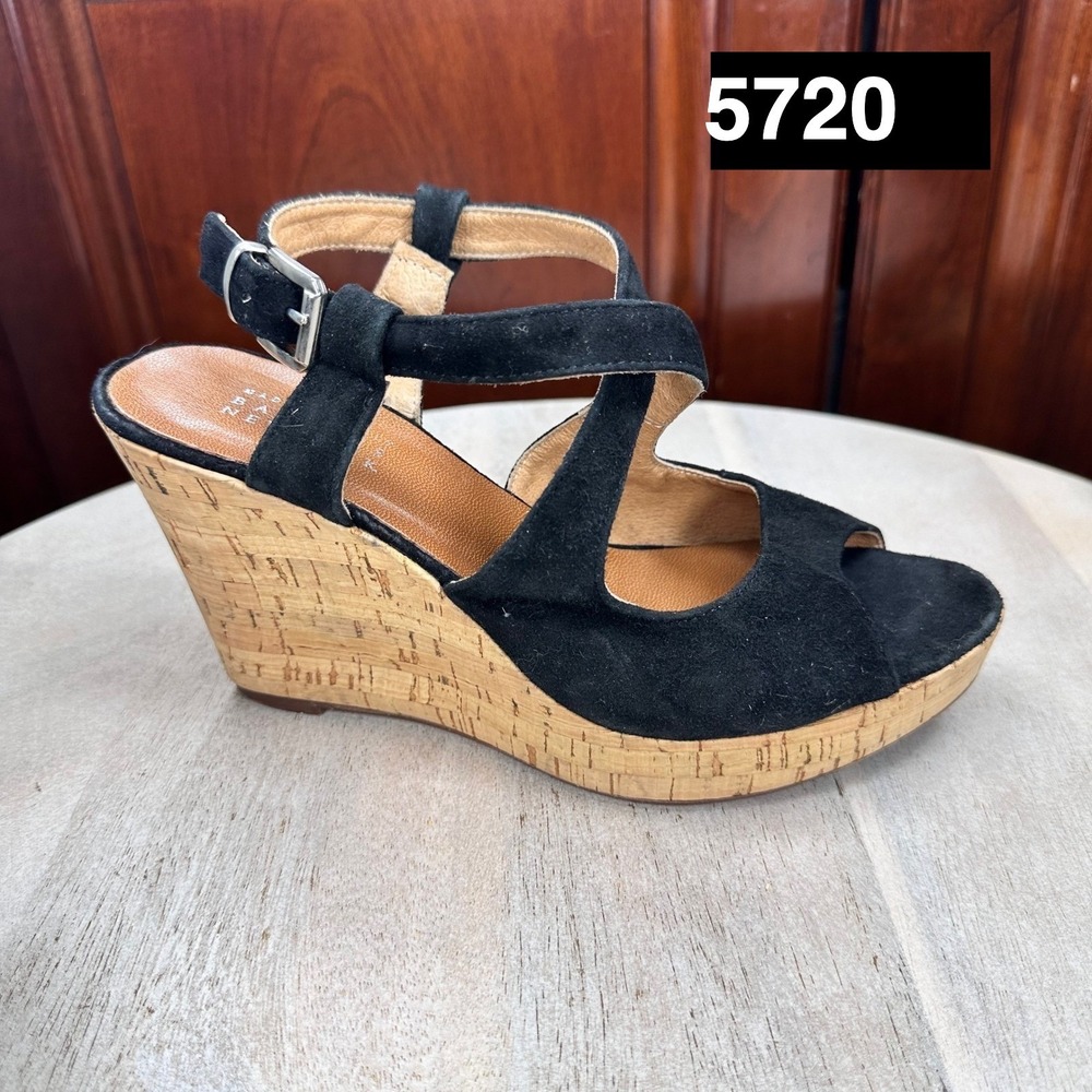 Barneys New York Womens Sandals EU 37 US 6.5 Black Suede Cork Wedge